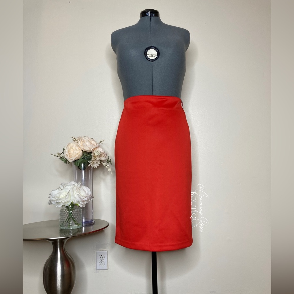 Size 14 Candy Red New York & Company Pencil Skirt with Back Slit